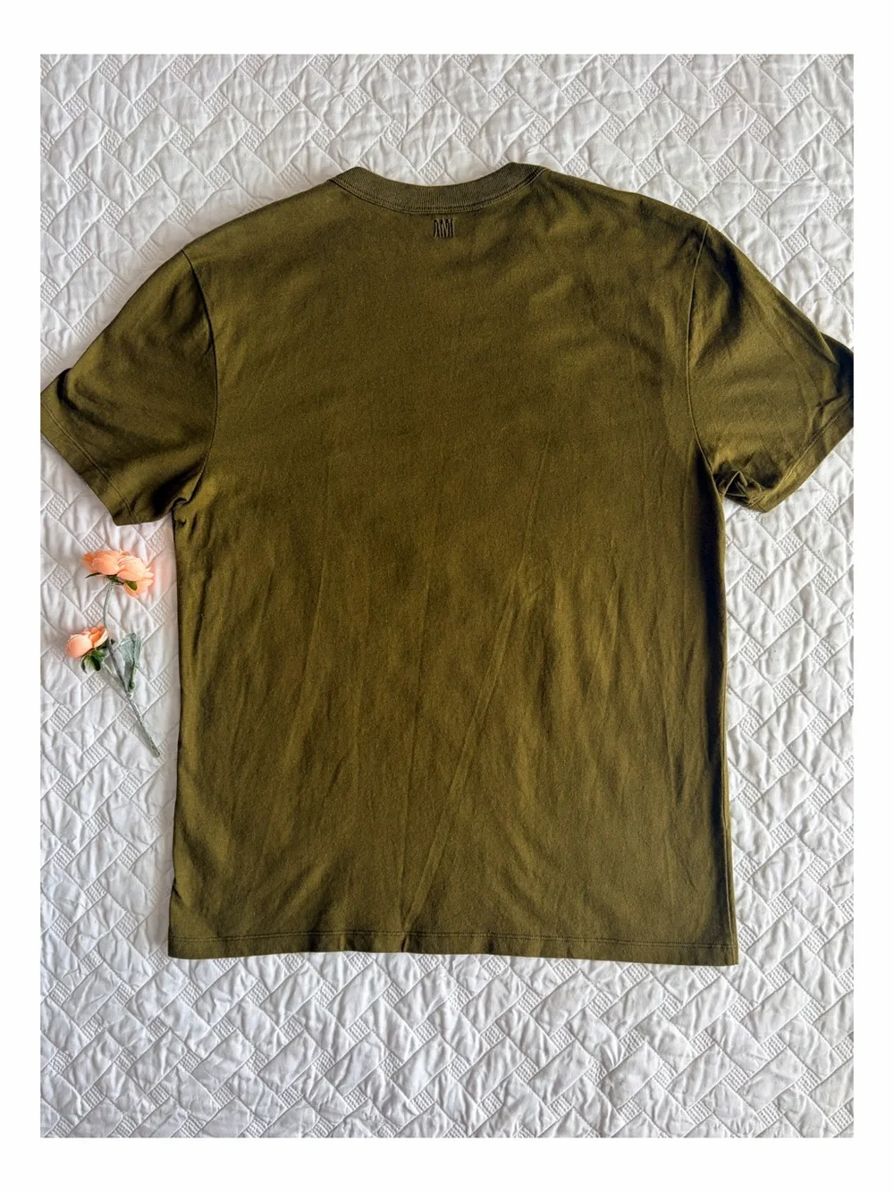 AMI Alexandre Mattiussi x Smiley Olive Cotton Graphic Tee Size M